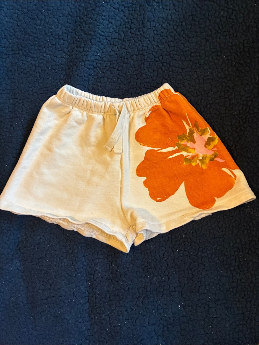 Zara Cream Athletic Shorts with Orange Floral Accent